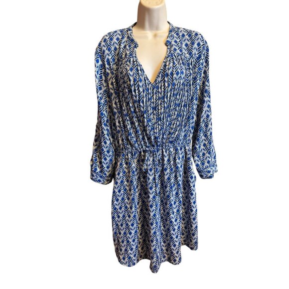 Maeve Galen Shirt Dress Size L Anthropologie Elastic Tie Waist Geometric Design - Picture 1 of 10